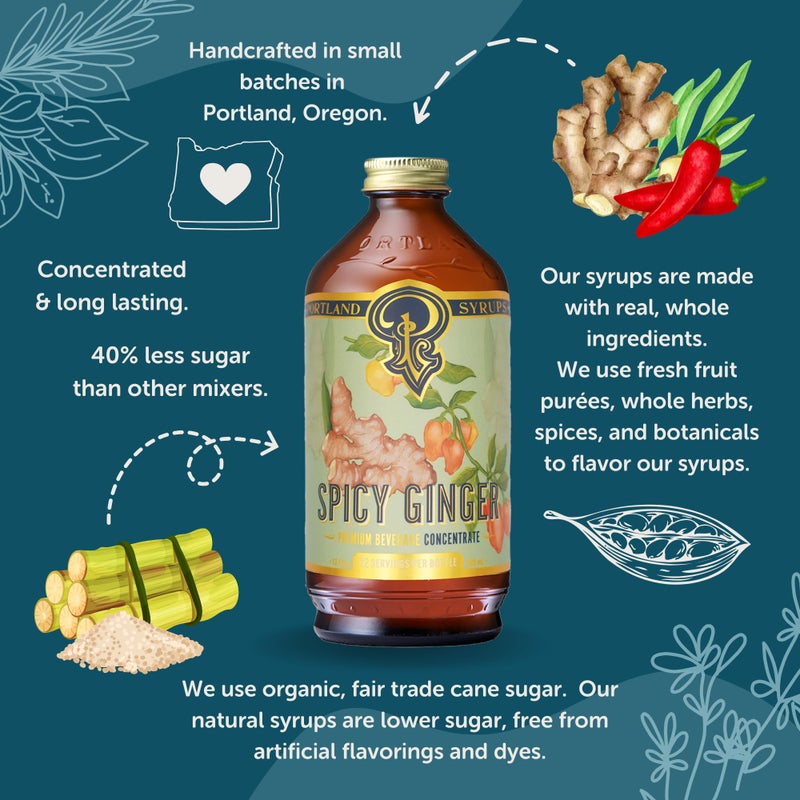 Portland Syrups Spicy Ginger Syrup - Extra Spicy Heat and Fresh Ginger Flavor - Premium Beverage Concentrate for Cocktails, Mocktails, Tea, and More - 12 oz with 24 Servings (Pack of 2) - Image 4